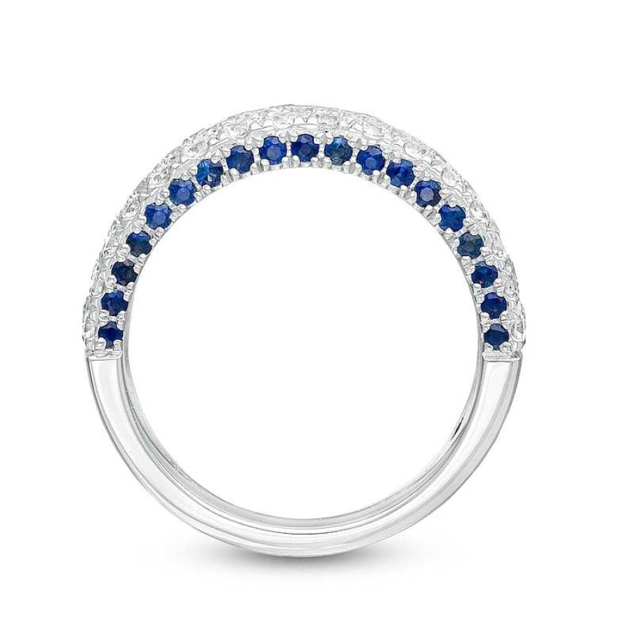 Zales Vera Wang Love Collection 1-1/2 Ct. T.W. Certified Diamond And Blue Sapphire Band In 14K White Gold (I/Si2) Rings