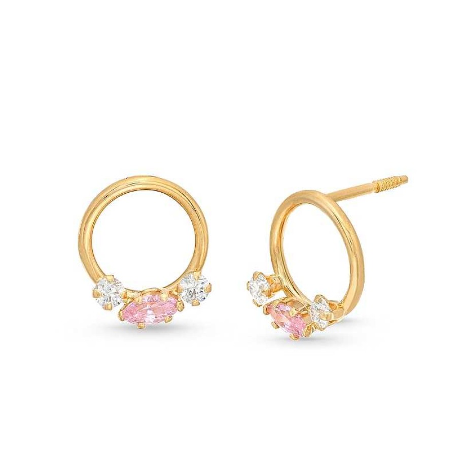 Zales Child'S Marquise Pink Cubic Zirconia Hoop Earrings In 14K Gold Earrings