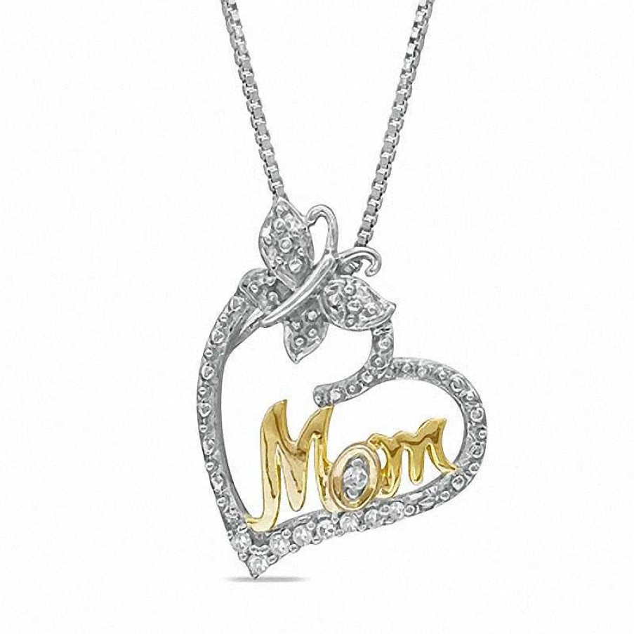 Zales Diamond Accent Heart With "Mom" Pendant In Sterling Silver And 14K Gold Plate Necklaces