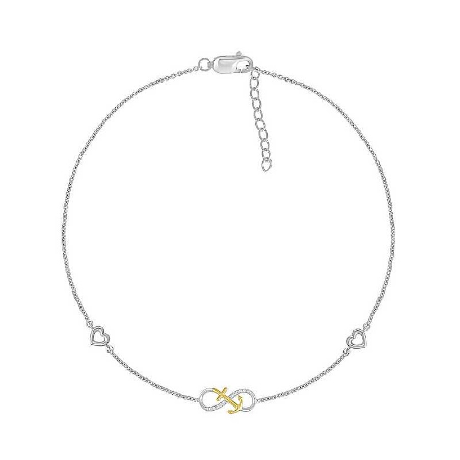 Zales 1/20 Ct. T.W. Diamond Infinity Anchor Anklet In Sterling Silver And 10K Gold 10" Bracelets