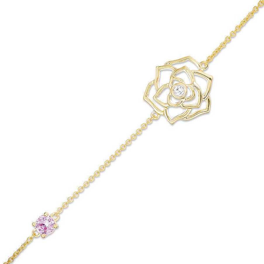 Zales 4.0Mm Lab-Created Pink And White Sapphire Rose Anklet In 10K Gold - 10" Bracelets