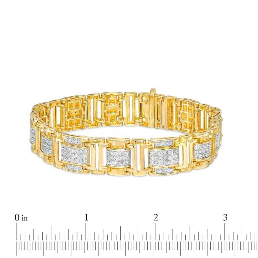 Zales Men'S 1-1/2 Ct. T.W. Diamond Multi-Row Link Bracelet In 10K Gold - 8.5" Bracelets