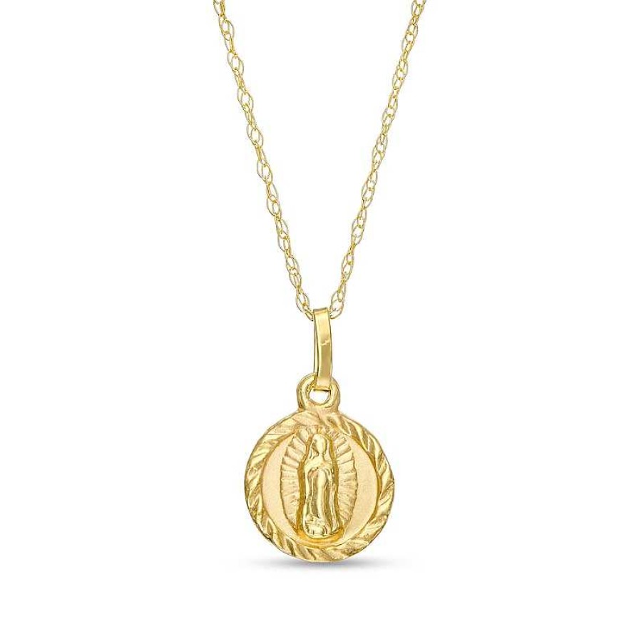 Zales Child'S Textured Frame Virgin Mary Medallion Pendant In 14K Gold 15" Necklaces