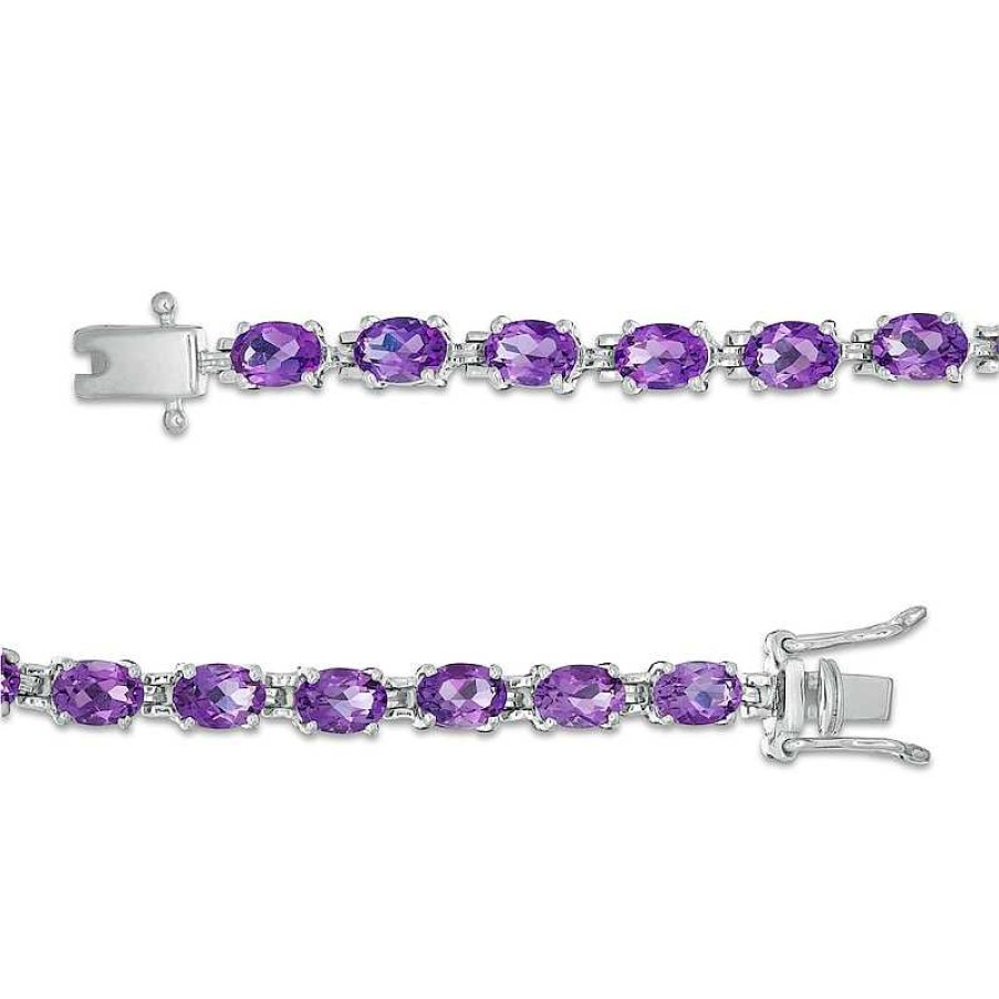 Zales Sideways Oval Amethyst Tennis Bracelet In Sterling Silver - 7.25" Bracelets