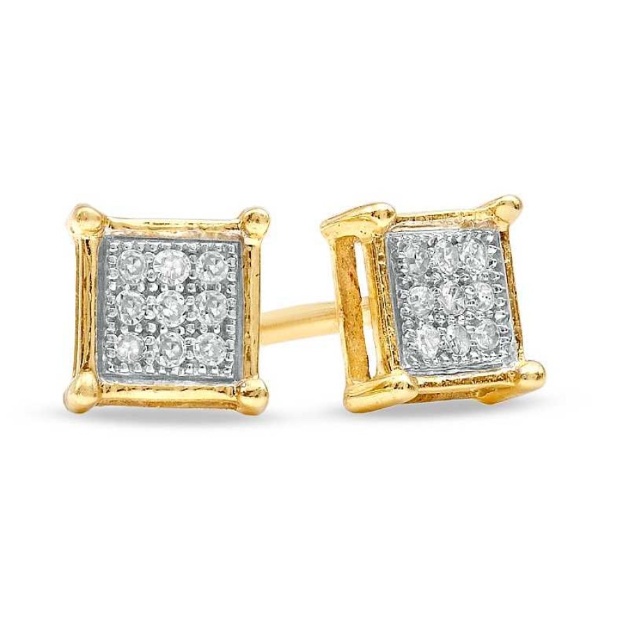 Zales Diamond Accent Micro-Pav Square Stud Earrings In 10K Two-Tone Gold Earrings