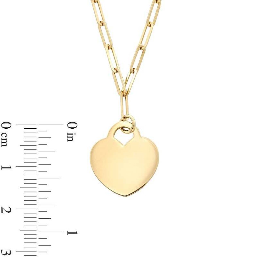 Zales Heart-Shaped Disc Paper Clip Link Chain Necklace In Hollow 10K Gold - 17.75" Necklaces