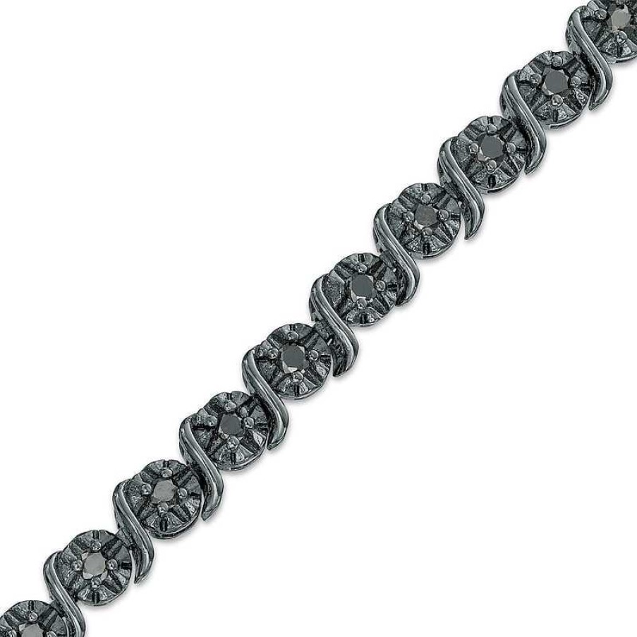 Zales 1 Ct. T.W. Black Diamond "S" Link Tennis Bracelet In Sterling Silver With Black Rhodium - 7.25" Bracelets