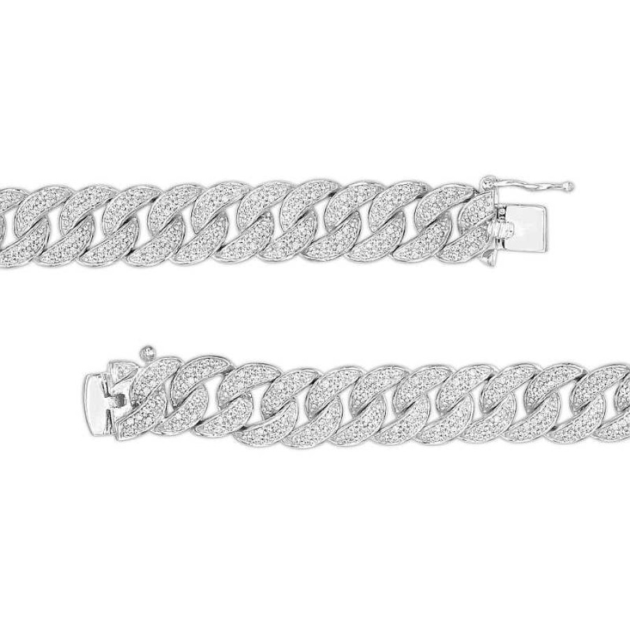 Zales Men'S 2 Ct. T.W. Diamond Cuban Curb Chain Bracelet In Sterling Silver - 8.5" Bracelets