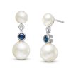 Zales Button Cultured Freshwater Pearl And Blue Sapphire Double Drop Earrings In 10K White Gold Earrings