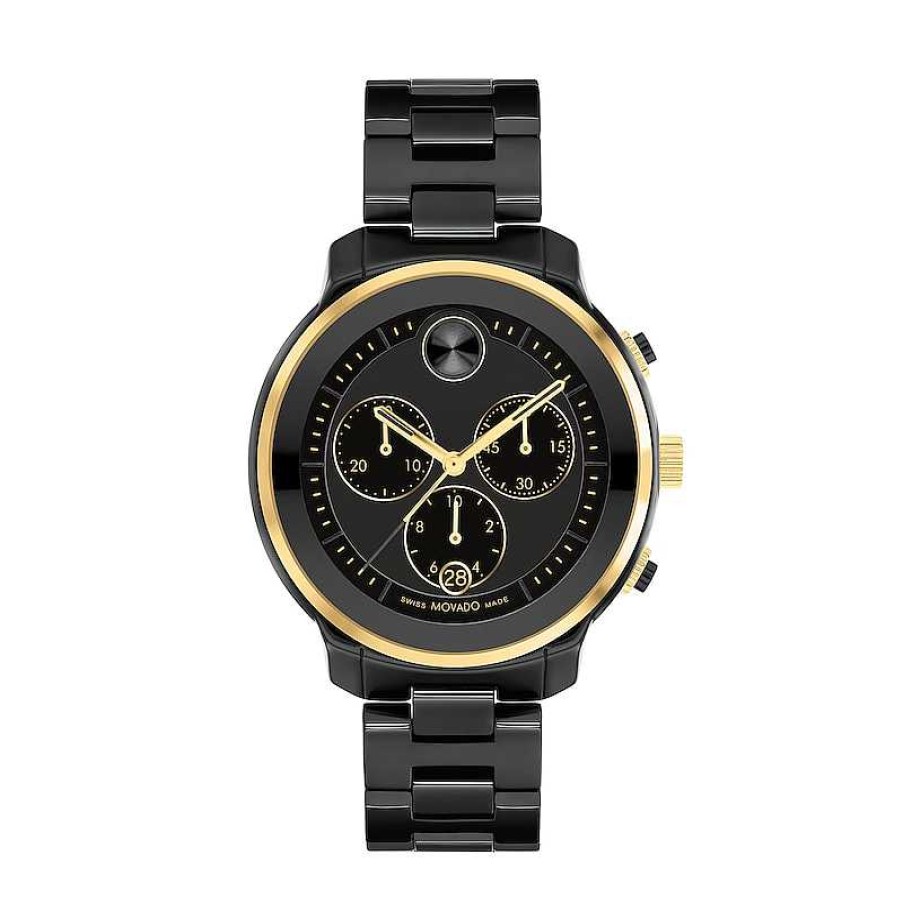 Movado Ladies' Movado Bold® Verso Gold-Tone Ip And Black Ceramic Chronograph Watch With Black Dial (Model: 3600932) Watches