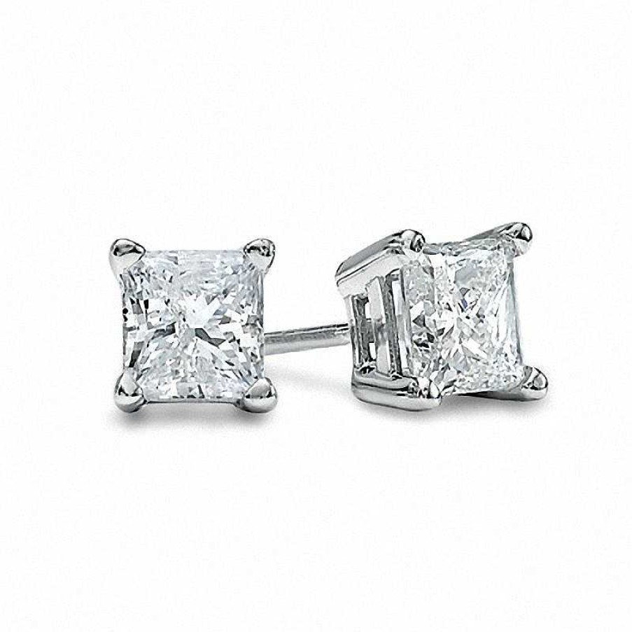 Zales 1-1/2 Ct. T.W. Princess-Cut Diamond Solitaire Stud Earrings In 14K White Gold (J/I3) Earrings