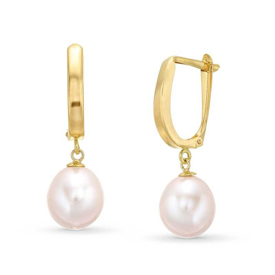 Zales 9.0 - 10.0Mm Oval Cultured Freshwater Pearl Drop Earrings In 14K Gold Earrings