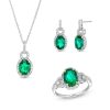 Zales Oval Lab-Created Emerald And White Lab-Created Sapphire Doorknocker Ring, Pendant And Earrings Set In Sterling Silver Earrings