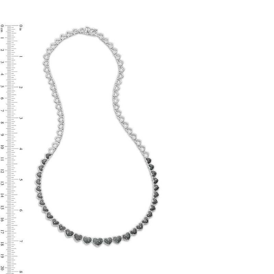 Zales 1/10 Ct. T.W. Black Diamond Beaded Graduated Hearts Link Necklace In Sterling Silver And Black Resin Necklaces