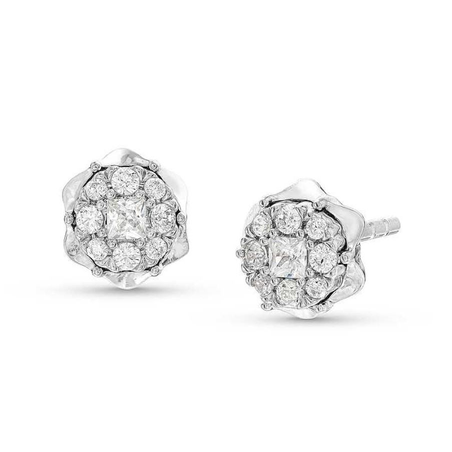 Zales 1/5 Ct. T.W. Multi-Diamond Scallop Frame Stud Earrings In 10K White Gold Earrings