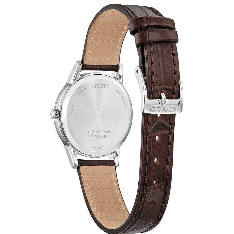 Citizen Ladies' Citizen Eco-Drive® Classic Brown Leather Strap Watch With Silver-Tone Dial (Model: Fe1087-28A) Watches