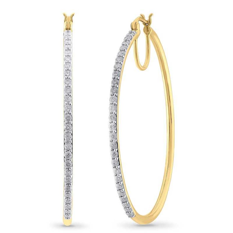 Zales 1 Ct. T.W. Diamond 40.11 X 2.0Mm Hoop Earrings In 10K Gold Earrings