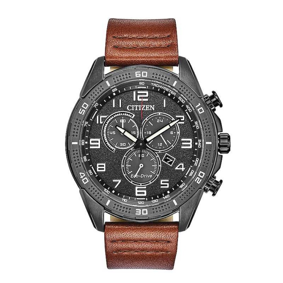 Citizen Men'S Drive From Citizen Eco-Drive® Wdr Chronograph Grey Ip Strap Watch With Black Dial (Model: At2447-01E) Watches