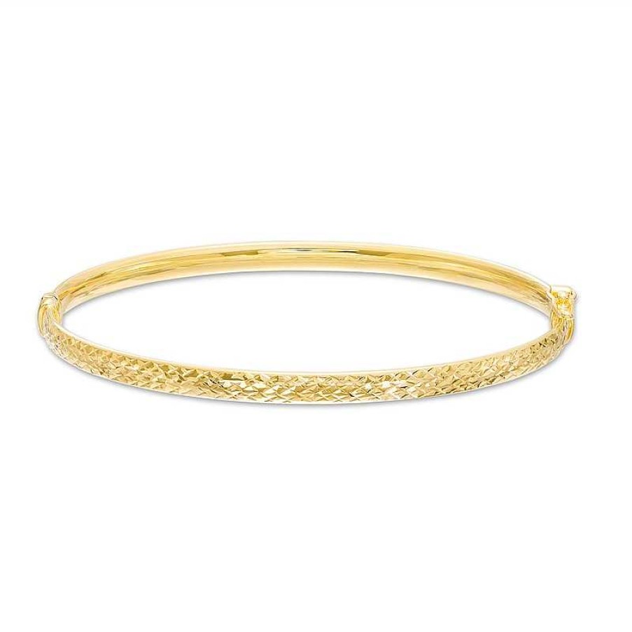 Zales Oro Diamante 4.0Mm Diamond-Cut Bangle In Hollow 14K Gold Bracelets