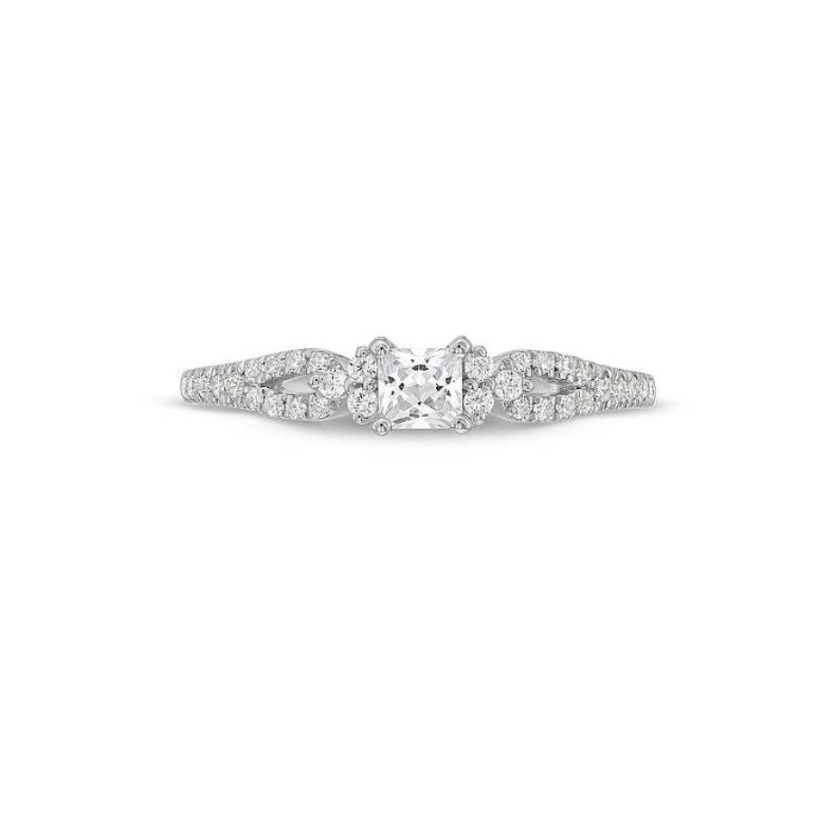 Zales 1/2 Ct. T.W. Princess-Cut Diamond Tri-Sides Loop Shank Engagement Ring In 14K White Gold Rings