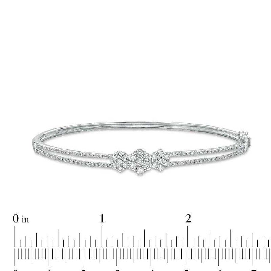 Zales 1 Ct. T.W. Hexagon Multi-Diamond Three Stone Bangle In 10K White Gold Bracelets