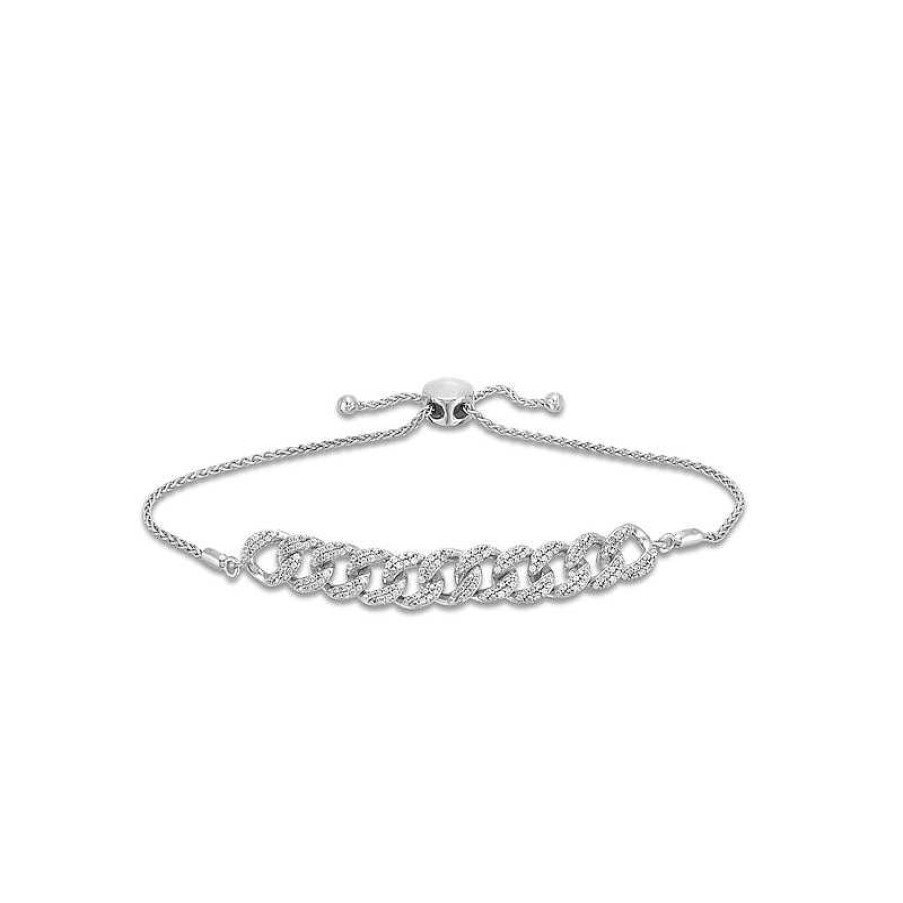 Zales 1/2 Ct. T.W. Diamond Interlocking Curb Link Bolo Bracelet In Sterling Silver - 9" Bracelets