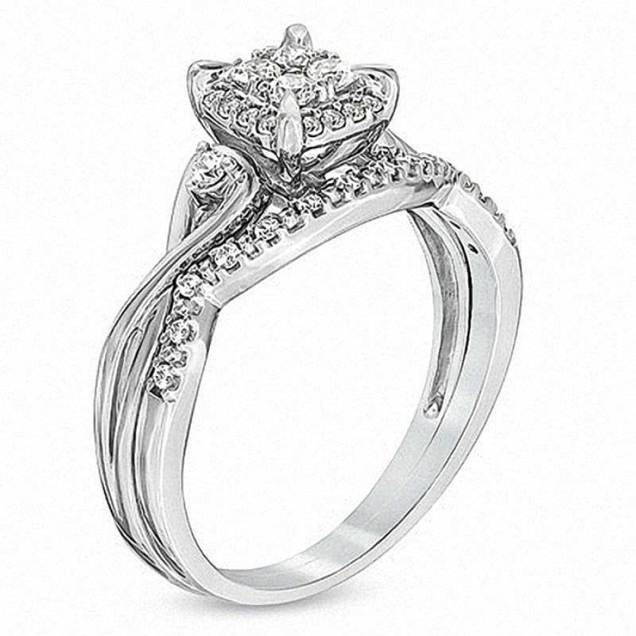 Zales 1/3 Ct. T.W. Multi-Diamond Twist Shank Bridal Set In 10K White Gold Rings