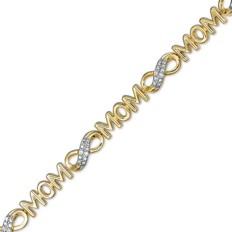 Zales 1/20 Ct. T.W. Diamond "Mom" Infinity Loop Bracelet In Sterling Silver With 14K Gold Plate 7.5" Bracelets