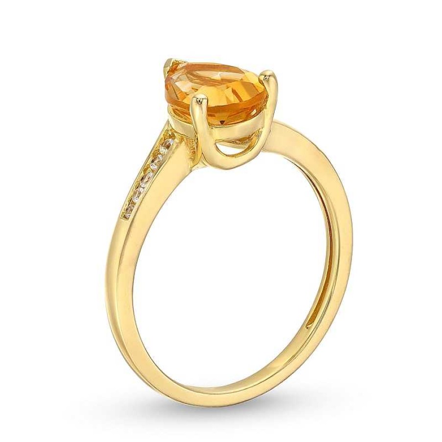 Zales Pear-Shaped Citrine And 1/15 Ct. T.W. Diamond Bypass Ring 10K Gold Rings