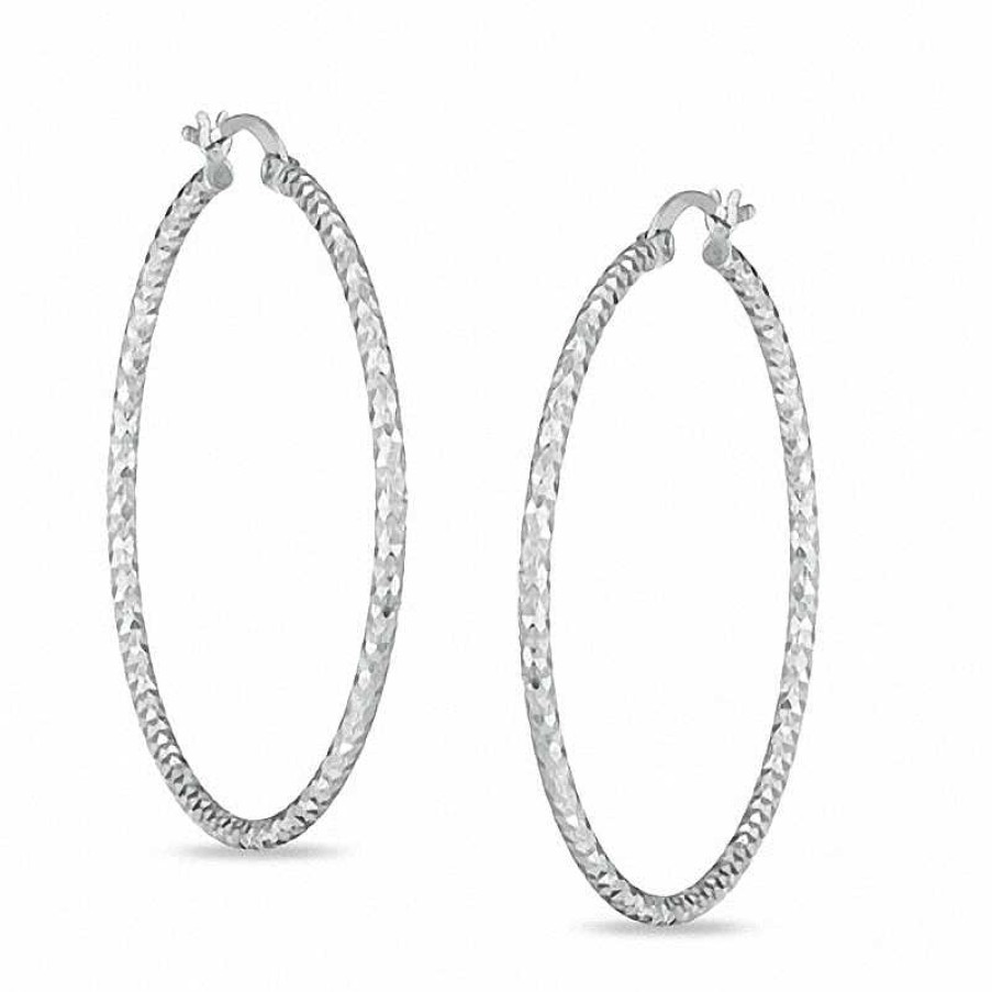 Zales 2.0 X 43.0Mm Sterling Silver Diamond-Cut Hoop Earrings Earrings