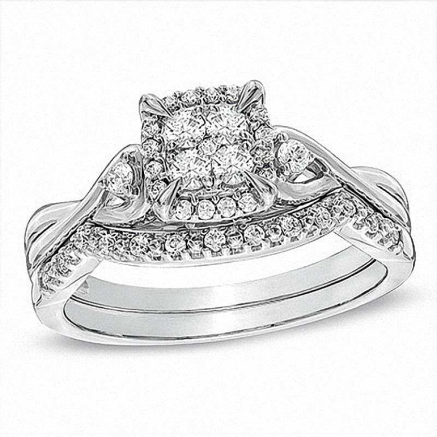 Zales 1/3 Ct. T.W. Multi-Diamond Twist Shank Bridal Set In 10K White Gold Rings