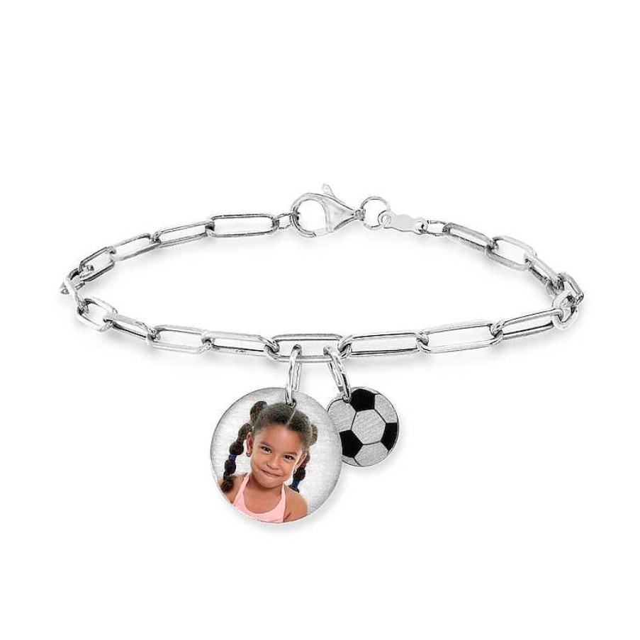 Zales Photo And Sport Disc Charms Paper Clip Link Bracelet In Sterling Silver (1 Image And Sport) - 7.5" Bracelets