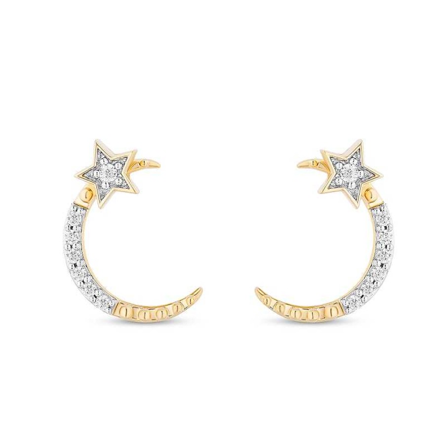 Zales Enchanted Disney Jasmine 1/6 Ct. T.W. Diamond Star And Moon Stud Earrings In 10K Gold Earrings