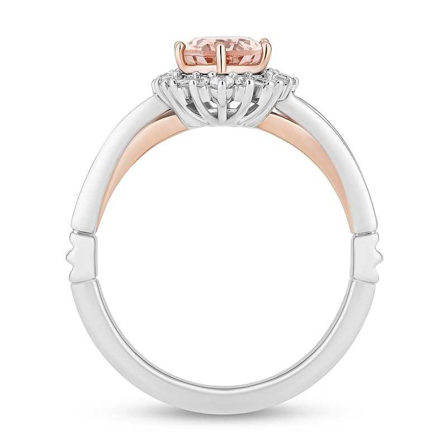 Zales Enchanted Disney Aurora Oval Morganite And 1/5 Ct. T.W. Diamond Sunburst Frame Ring In Sterling Silver And Rose Gold Rings