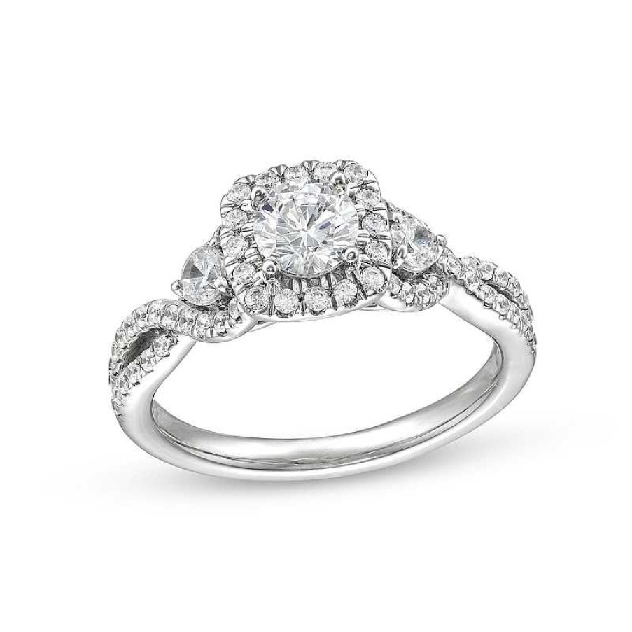 Zales 1 Ct. T.W. Diamond Cushion Frame Split Shank Past Present Future® Engagement Ring In 14K White Gold (I/I2) Rings