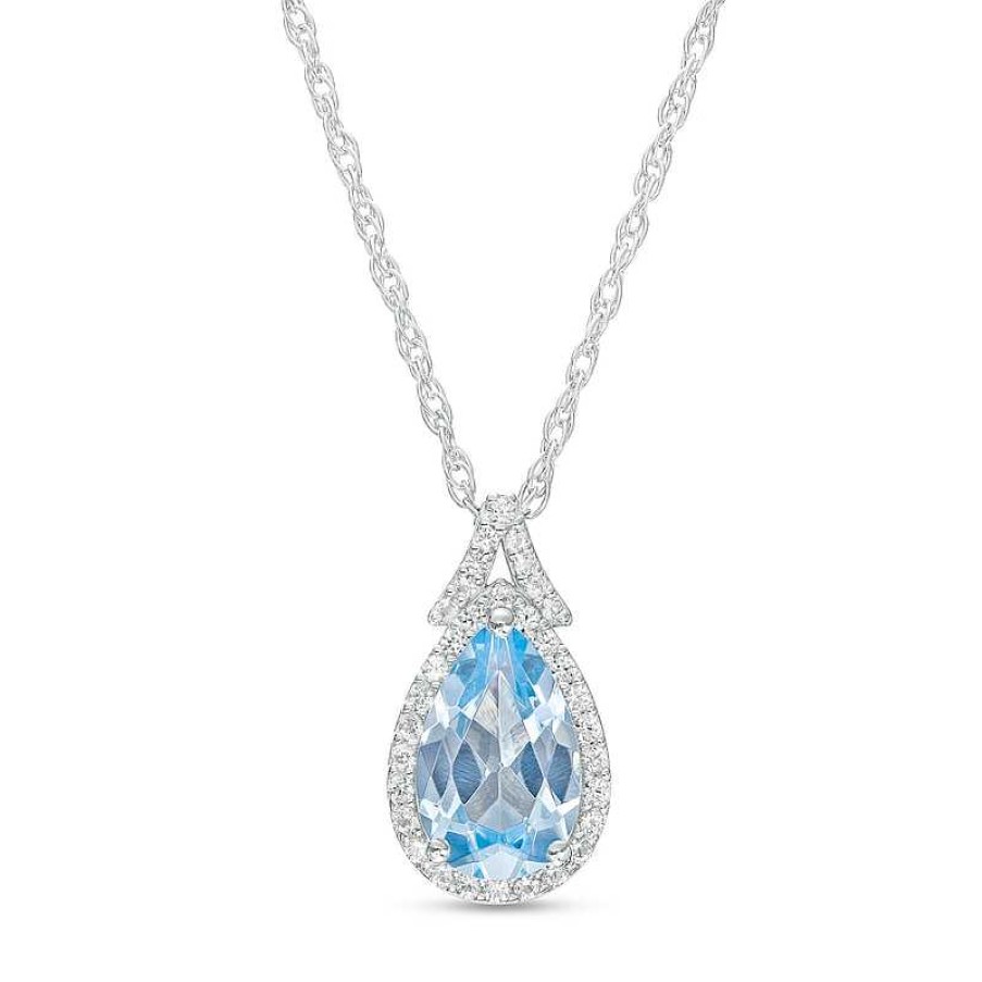 Zales Pear-Shaped Blue Lab-Created Spinel And White Lab-Created Sapphire Frame Split Bail Pendant In Sterling Silver Necklaces