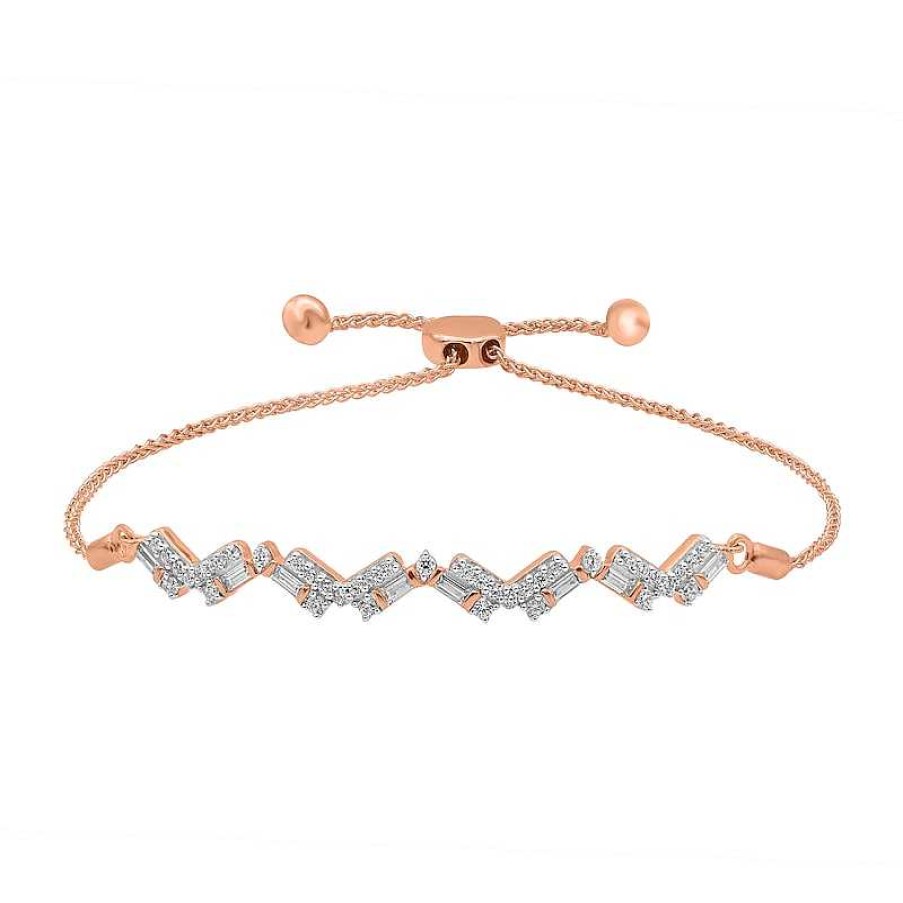 Zales 1/2 Ct. T.W. Diamond Chevron Line Bolo Bracelet In 10K Rose Gold - 8.85" Bracelets