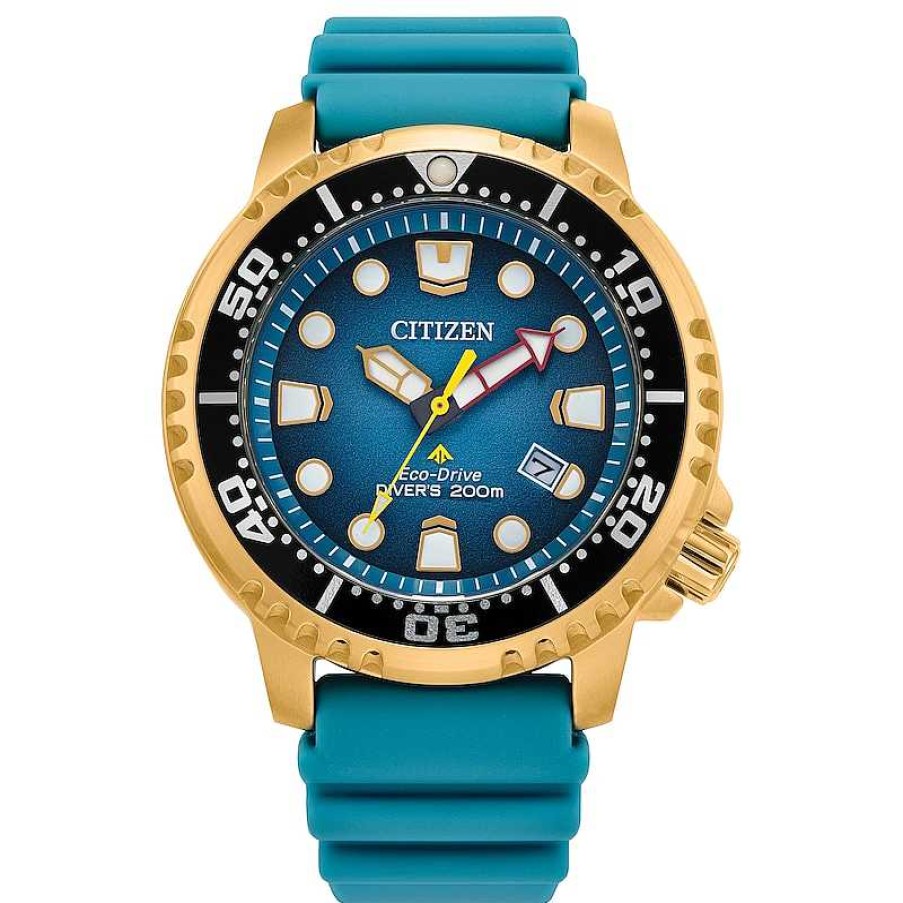 Citizen Men'S Citizen Eco-Drive® Promaster Dive Gold-Tone Pvd Strap Watch With Blue Dial (Model: Bn0162-02X) Watches