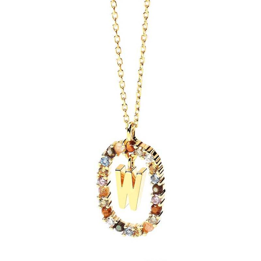 Zales Pdpaola At Zales Multi-Color "W" Pendant In Sterling Silver With 18K Gold Plate Necklaces