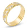 Zales 6.0Mm Diamond-Cut Swirl Milgrain Edge Comfort Fit Wedding Band In 10K Gold With White Rhodium Rings