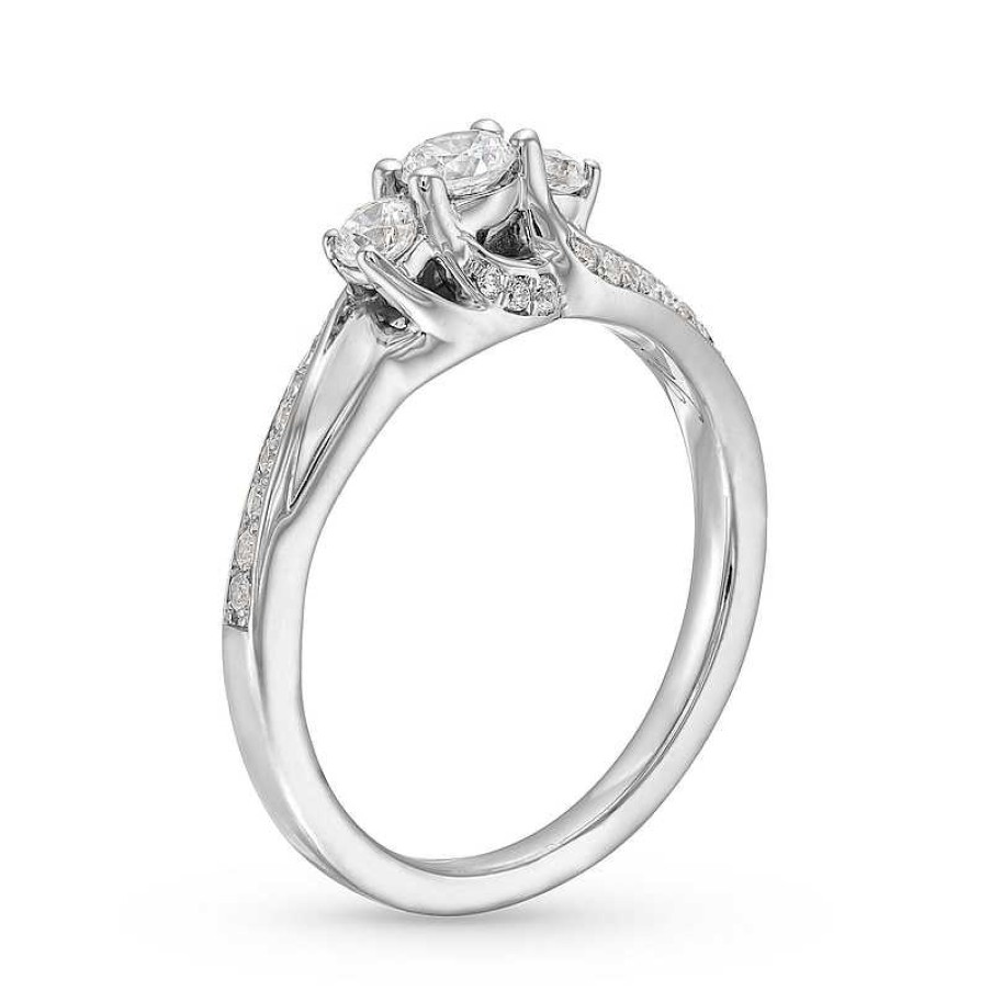 Zales 1/2 Ct. T.W. Diamond Past Present Future® Bypass Shank Engagement Ring In 10K White Gold Rings