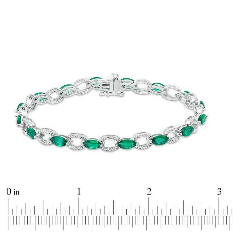 Zales Marquise Lab-Created Emerald Open Link Bracelet In Sterling Silver - 7.25" Bracelets