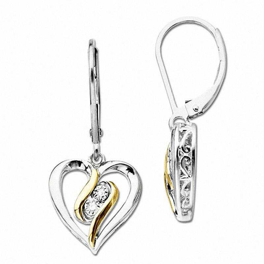 Zales Diamond Accent Swirl Heart Drop Earrings In Sterling Silver And 14K Gold Earrings