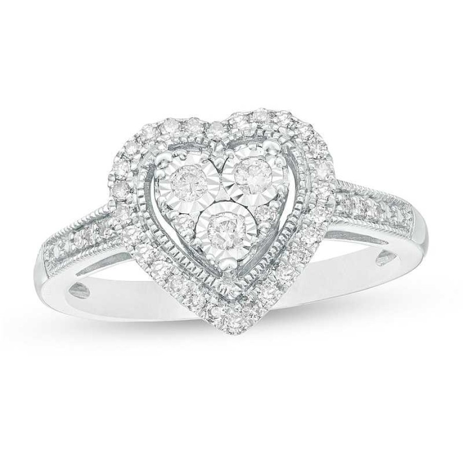 Zales 1/4 Ct. T.W. Composite Diamond Heart Frame Vintage-Style Ring In Sterling Silver Rings