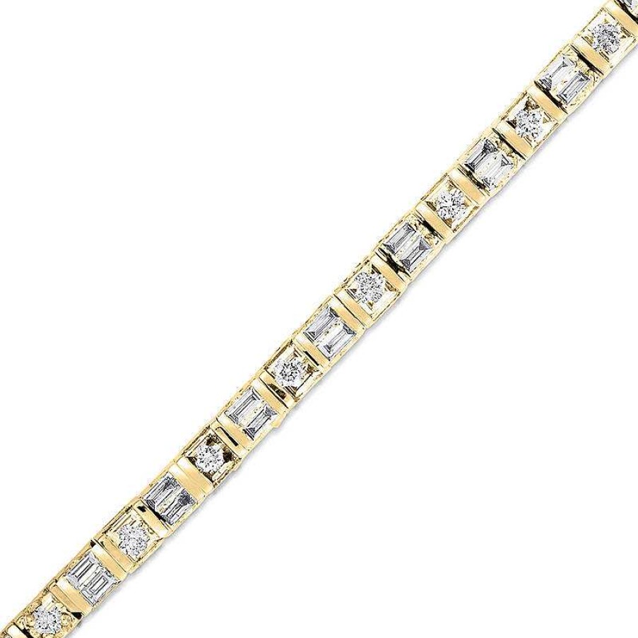 Zales 1/2 Ct. T.W. Baguette And Round Diamond Tennis Bracelet In 10K Gold Bracelets