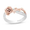 Zales Enchanted Disney Belle 1/6 Ct. T.W. Diamond Rose Crossover Ring In Sterling Silver And 10K Rose Gold Rings