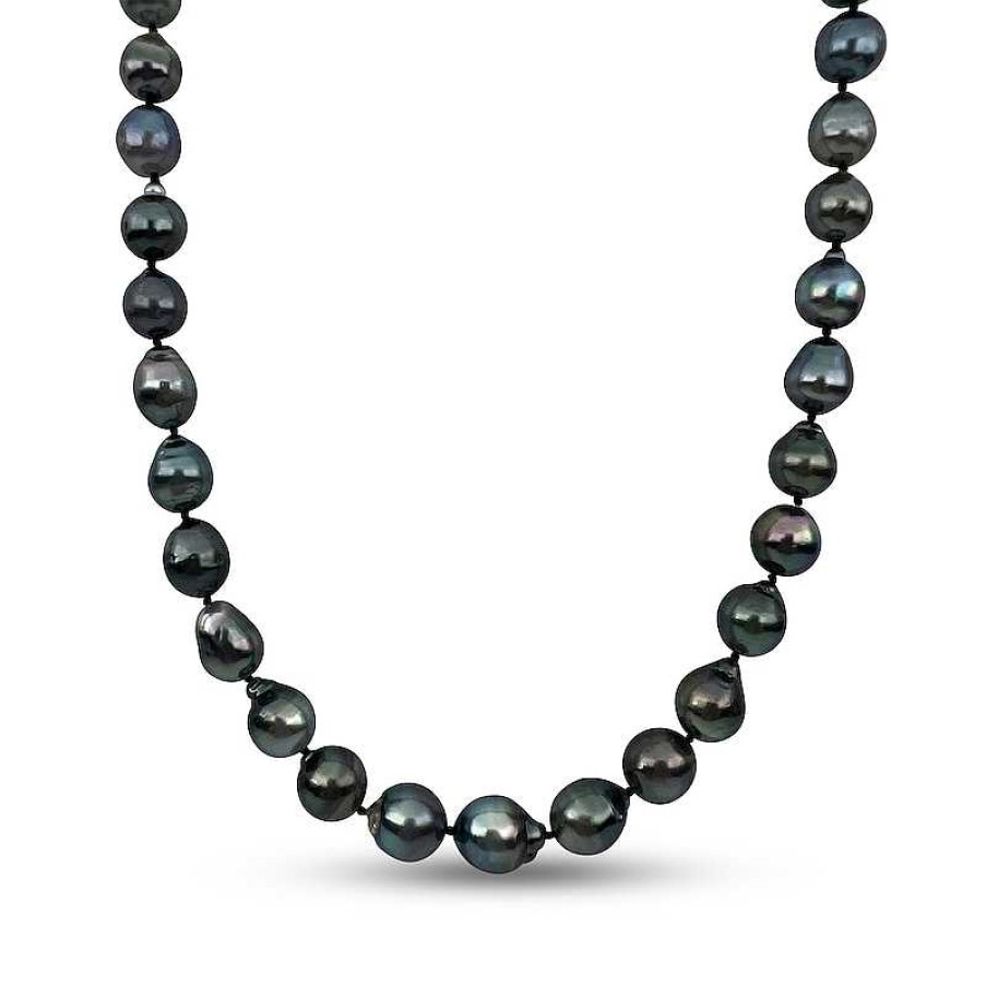 Zales 8.0-10.0Mm Black Cultured Tahitian Pearl Strand Necklace With Ball Clasp In Sterling Silver Necklaces