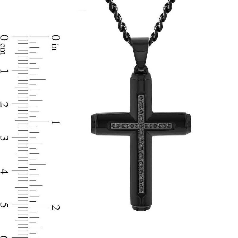 Zales Men'S 1/6 Ct. T.W. Black Diamond Cross Pendant In Stainless Steel With Black Ion Plate - 24" Necklaces