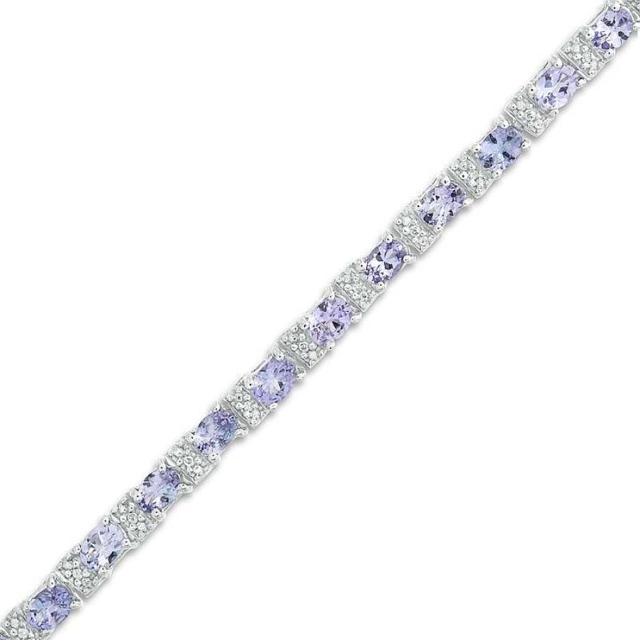 Zales Oval Tanzanite And Diamond Accent Tennis Bracelet In Sterling Silver - 7.5" Bracelets