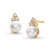 Zales 5.0Mm Cultured Freshwater Pearl And 1/10 Ct. T.W. Diamond Stud Earrings In 10K Gold Earrings